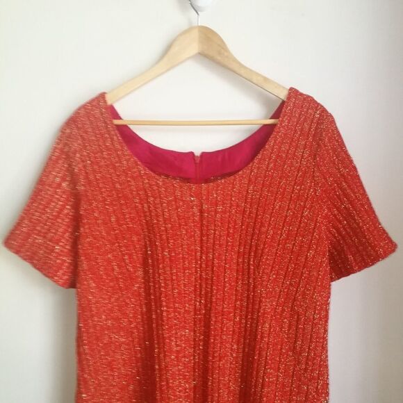 VINTAGE Handmade Orange & Shiny Stretchy Party Ribbed Knit Maxi Dress Size 1X - Picture 3 of 11